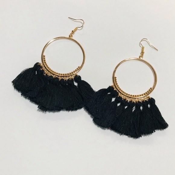 Jewelry - Black and Gold Tassel Earrings
